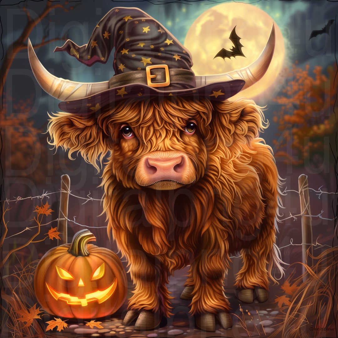Highland Cow Halloween Png Sublimation Digital Design Download Wreath ...