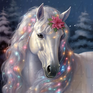 Cavallo bellissimo Natale cavallo inverno png sublimazione design digitale download ghirlanda segno girandola tagliere immagine di Natale