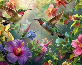 hummingbirds and flowers PNG sublimation digital design download wreath sign wind spinner cutting board shadow box tumbler image PNG file