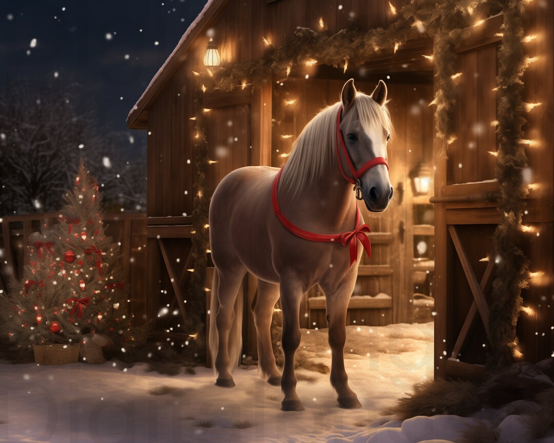 Horse and Barn Christmas Winter Png Sublimation Digital Design Download ...