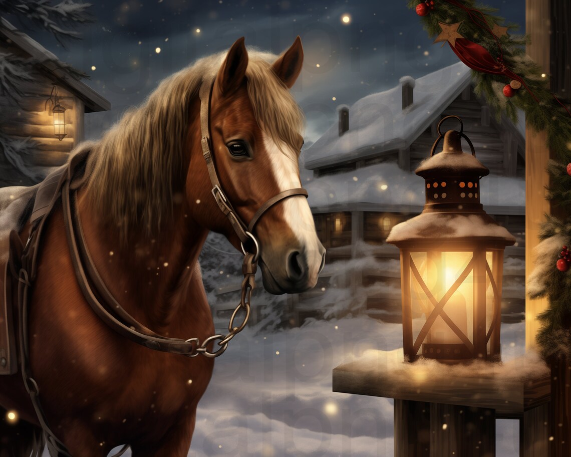 Horse and Lantern Winter Christmas Png Sublimation Digital Design ...