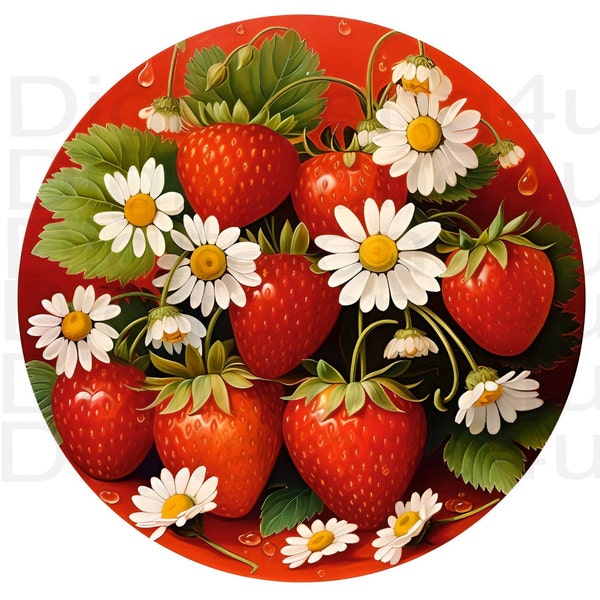 Strawberry round png sublimation digital design download wreath sign wind spinner cutting board image strawberries png