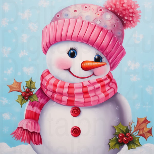 Bonhomme de neige en rose bonhomme de neige mignon png sublimation conception numérique télécharger couronne signe vent spinner planche à découper image d’ornement de Noël