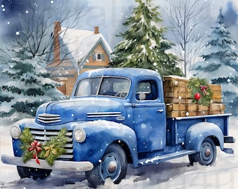 Old truck Christmas tree png sublimation digital design download wreath sign wind spinner cutting board image Christmas ornament png