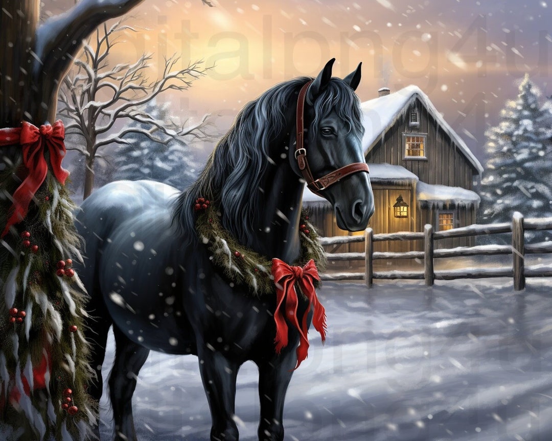 Black Horse Winter Christmas Png Sublimation Digital Design Download ...