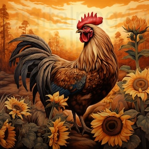 Rooster fall sunflowers farmhouse png sublimation digital design download wreath sign wind spinner cutting board decor chicken autumn