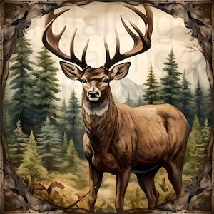 Cervo maschio foresta png sublimazione design digitale download ghirlanda cartello girandola tagliere immagine caccia al cervo png design cervo