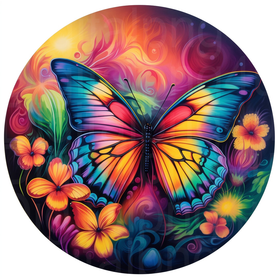Beautiful Colorful Butterfly Round Png Sublimation Digital Design ...