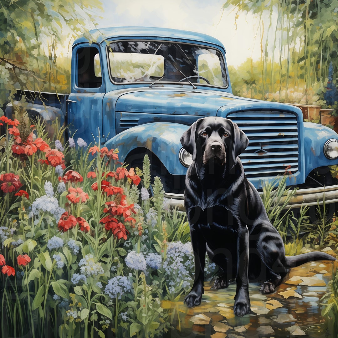 Truck and Black Labrador Spring Png Sublimation Digital Design Download ...