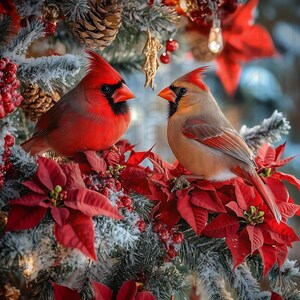 cardenales Navidad invierno PNG sublimación DISEÑO DIGITAL descargar corona letrero molinillo de viento tabla de cortar vaso adorno imagen conmemorativa