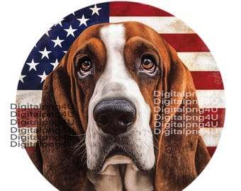 Basset Hound and American Flag Round PNG Sublimation DIGITAL