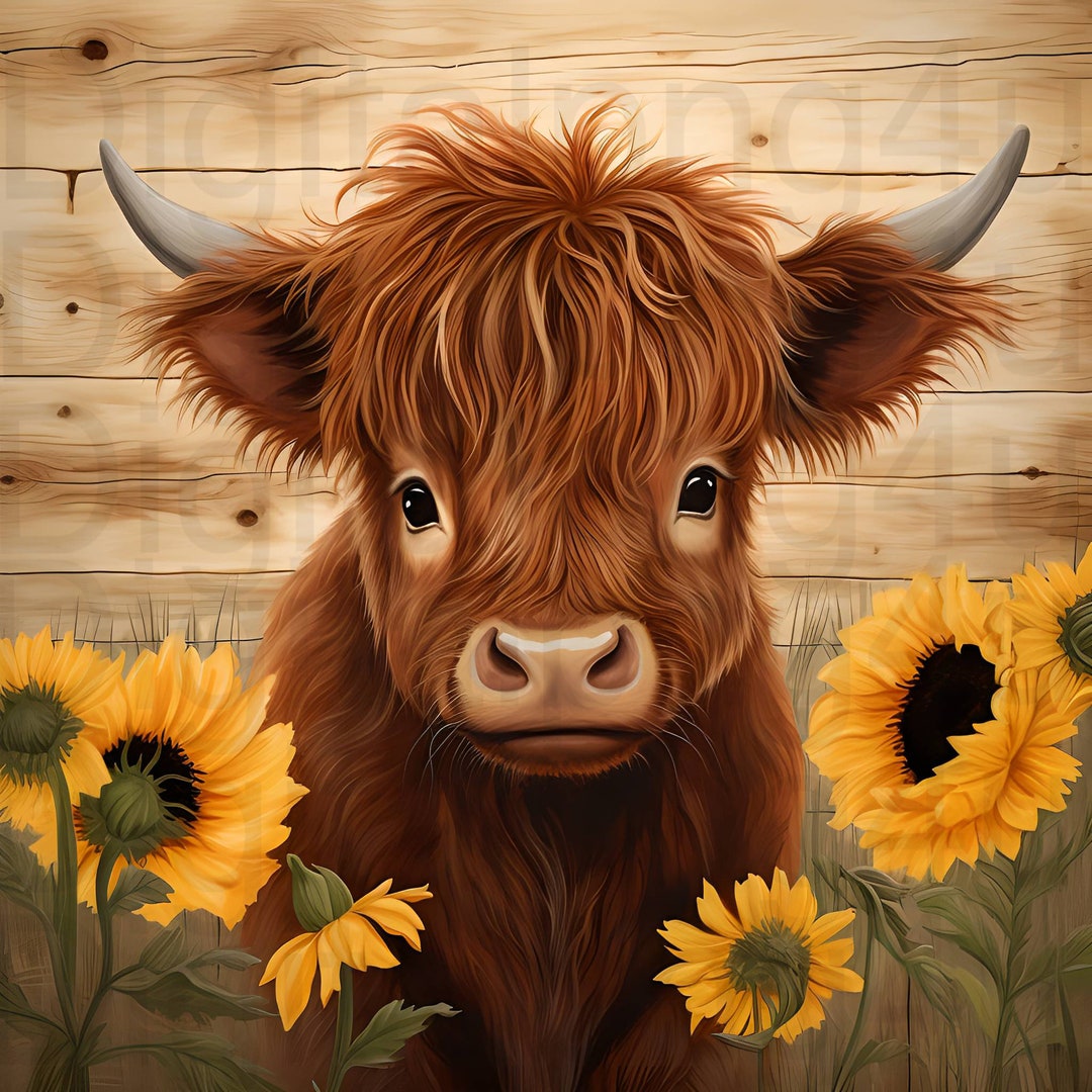 Baby Highland Cow and Sunflowers Fall Png Sublimation Digital Design ...