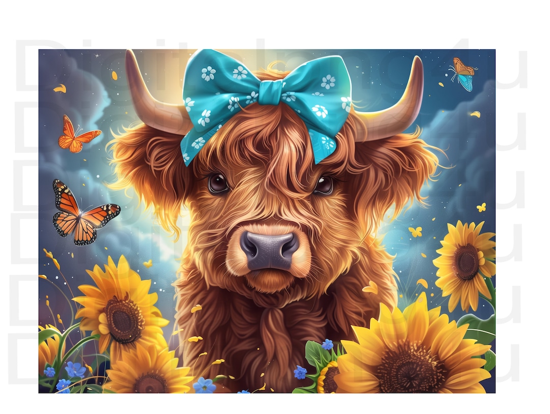 Highland Cow and Sunflowers PNG Sublimation Digital Design Download ...