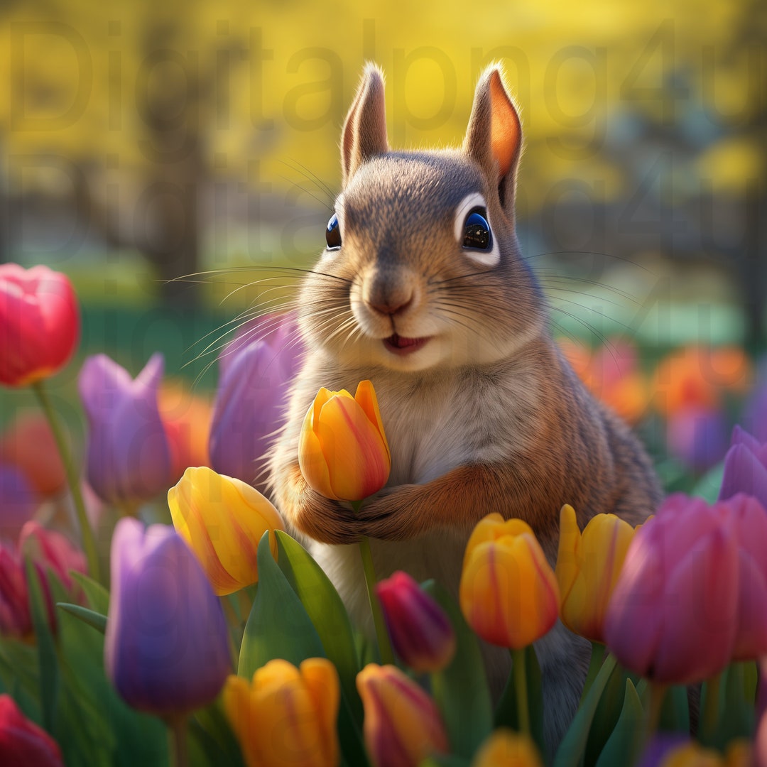 Squirrel and Tulips Spring Png Sublimation Digital Design Download ...