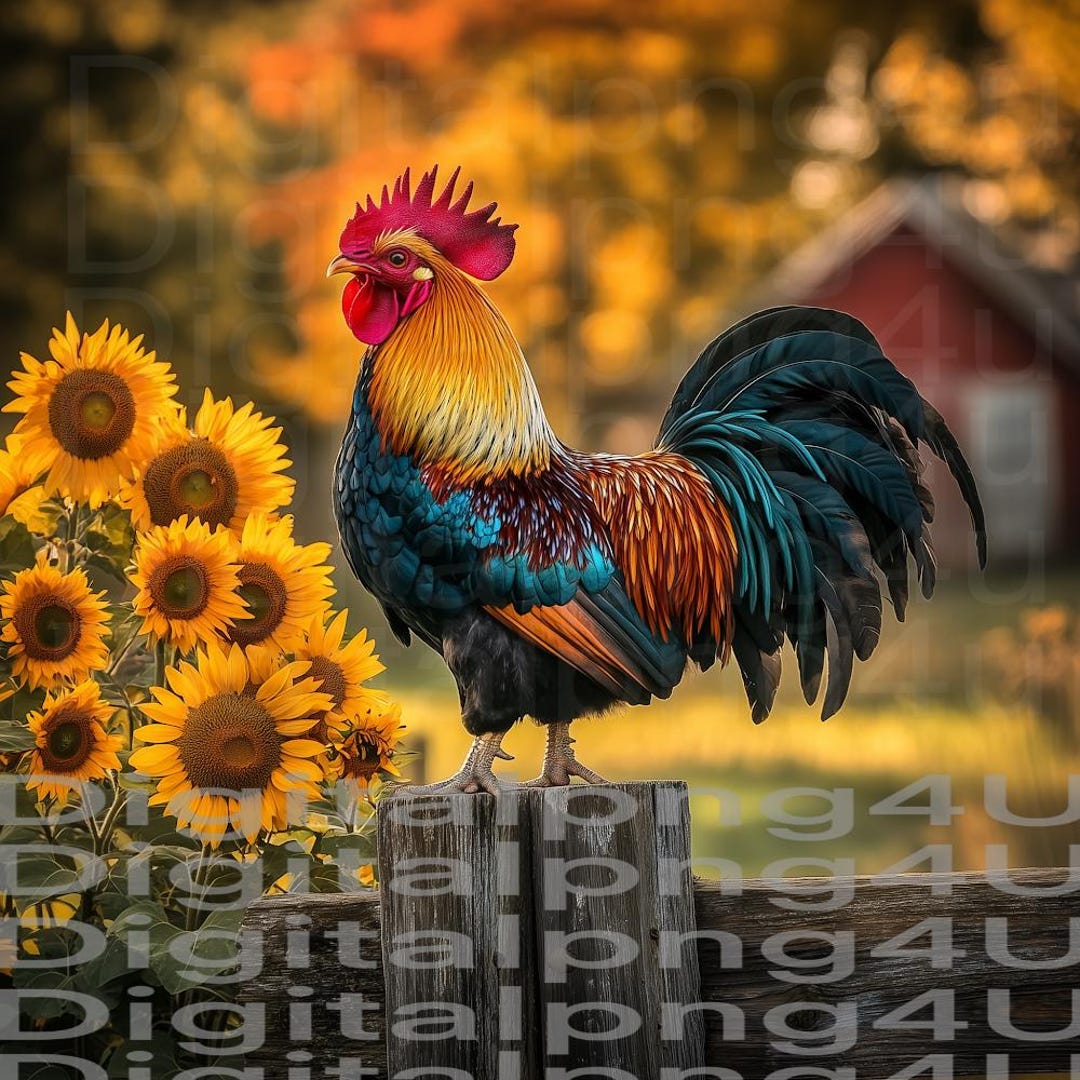 Rooster Fall Graphics Rooster and Sunflowers Fall Farm PNG Sublimation DIGITAL DESIGN ...