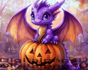 dragón lindo dragón morado y morado PNG sublimación DISEÑO DIGITAL descarga corona signo molino de viento vaso caída imagen Halloween png