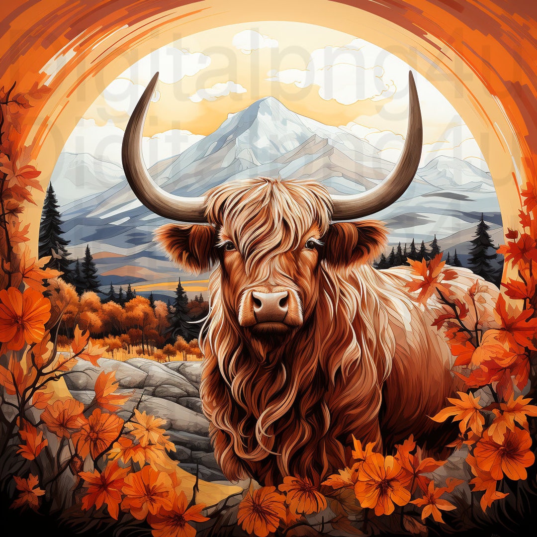 Highland Cow Fall Autumn Png Sublimation Digital Design Download Wind ...