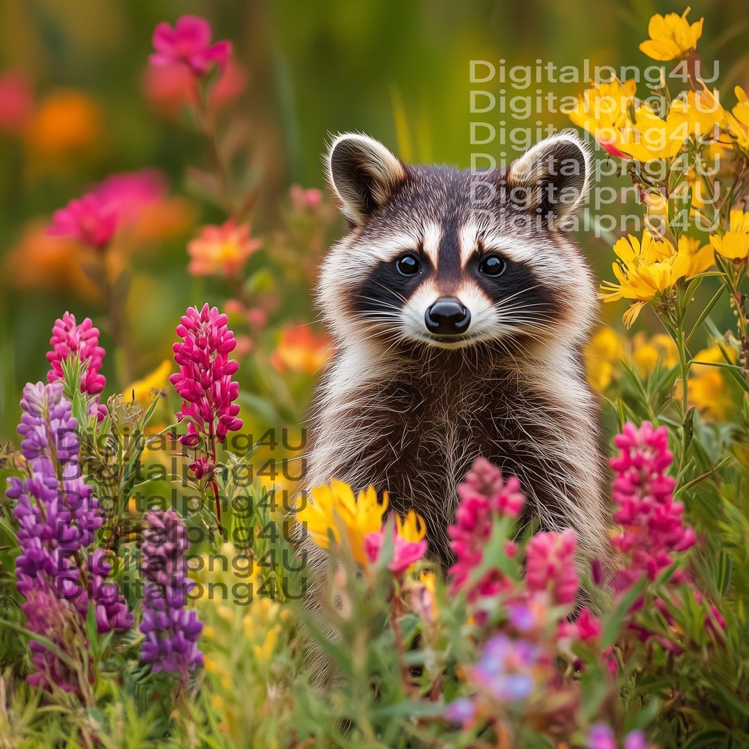Raccoon and Flowers Spring PNG Sublimation DIGITAL DESIGN Instant ...