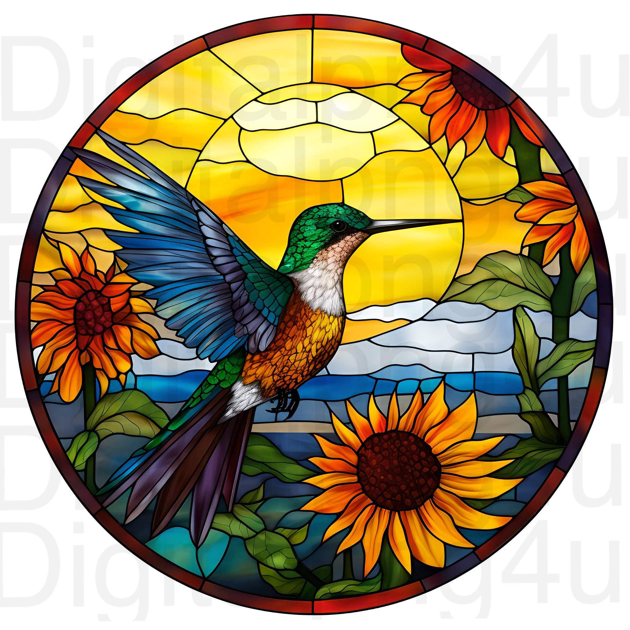 Hummingbird Stained Glass Round Png Sublimation Digital Design Etsy