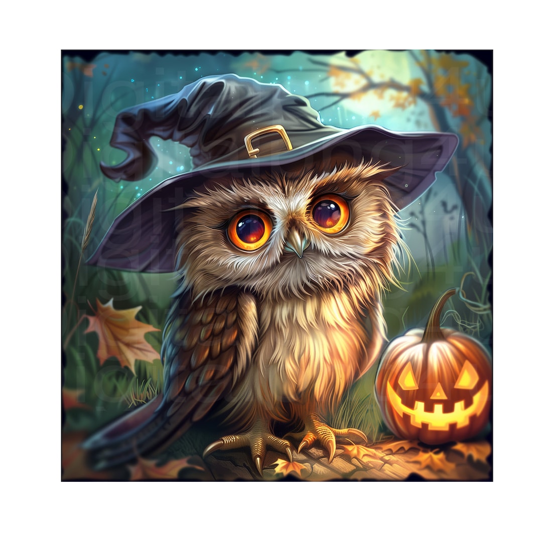 Owl Wearing a Witches Hat Halloween PNG Sublimation Digital Design ...