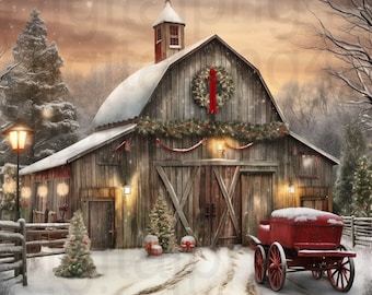 Rustic barn winter Christmas png sublimation digital design download wreath sign wind spinner cutting board shadow box Christmas png