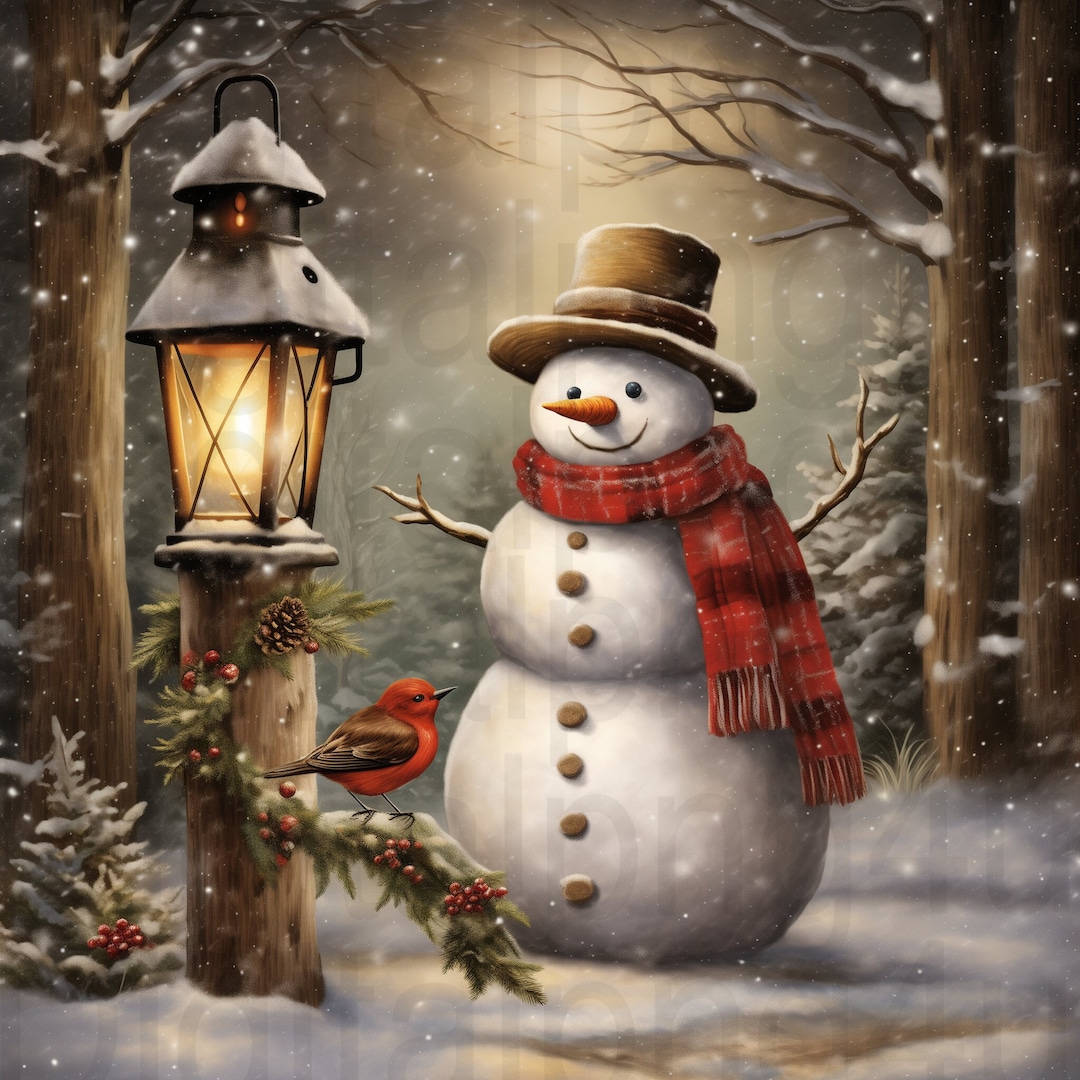 Snowman and Cardinal Bird Winter Christmas Png Sublimation Digital ...