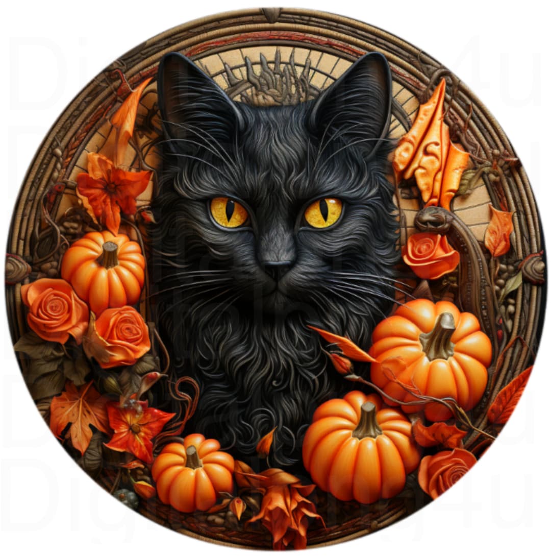 Black Cat Halloween Pumpkins Round Png Sublimation Digital Design ...