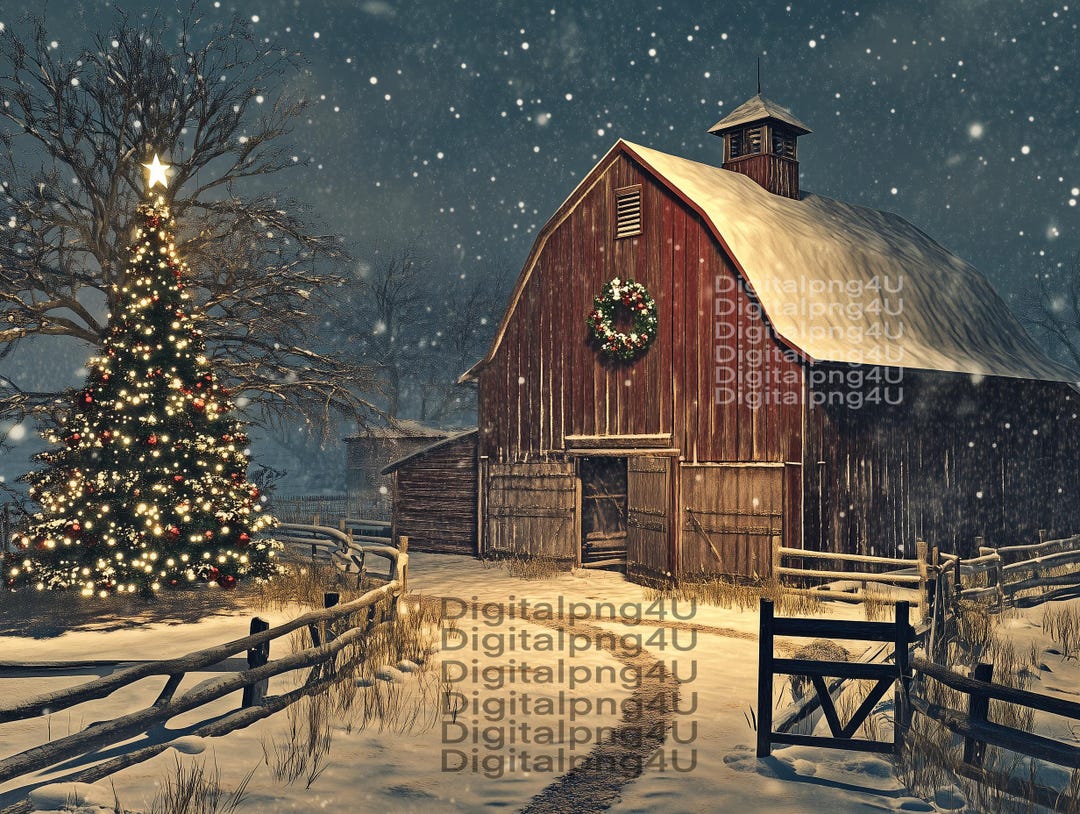 Old Rustic Barn Christmas Winter Western Farm PNG Sublimation Digital ...