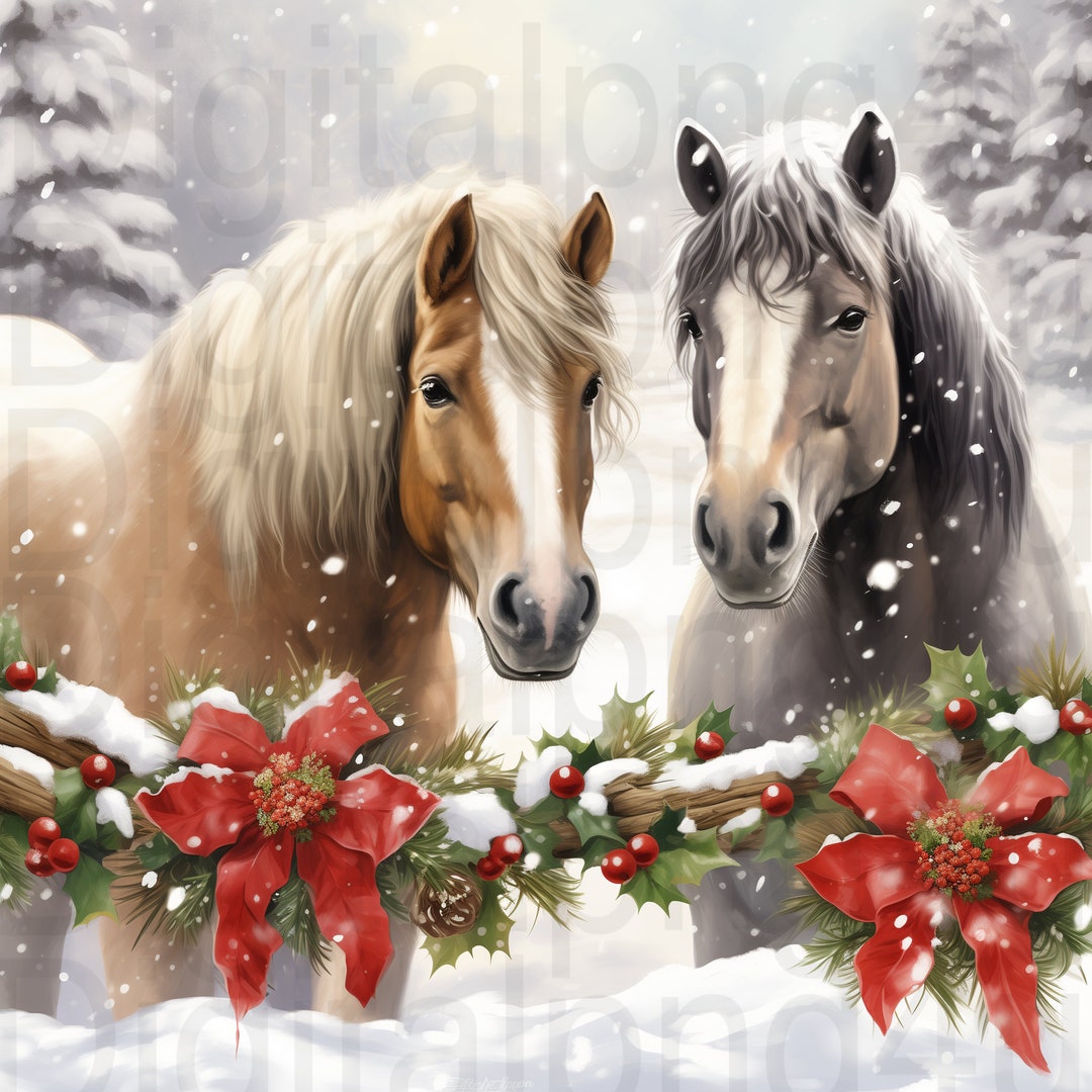 Horses Winter Christmas Png Sublimation Digital Design Download Wreath ...