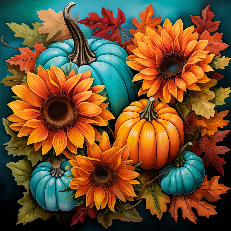 Beautiful Colorful Fall Pumpkins Png Sublimation Digital Design ...