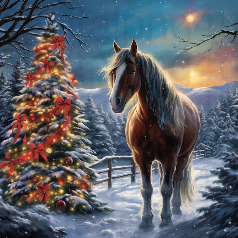 Horse Christmas Tree Png Sublimation Digital Design Download Wreath ...