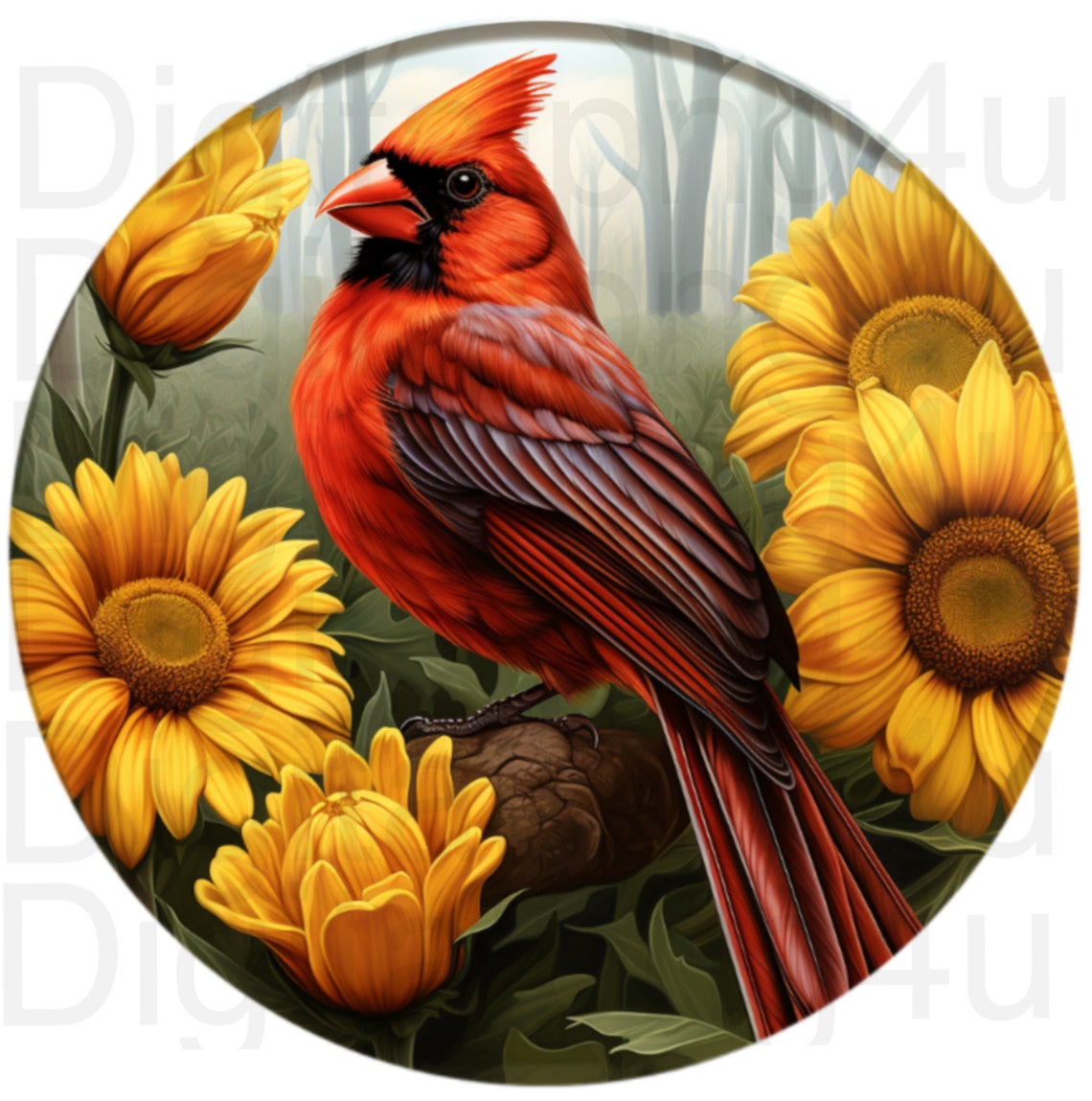 Round Top Fall Cardinal Cardinal Sunflowers Fall Round Png Sublimation Digital Design Download ...