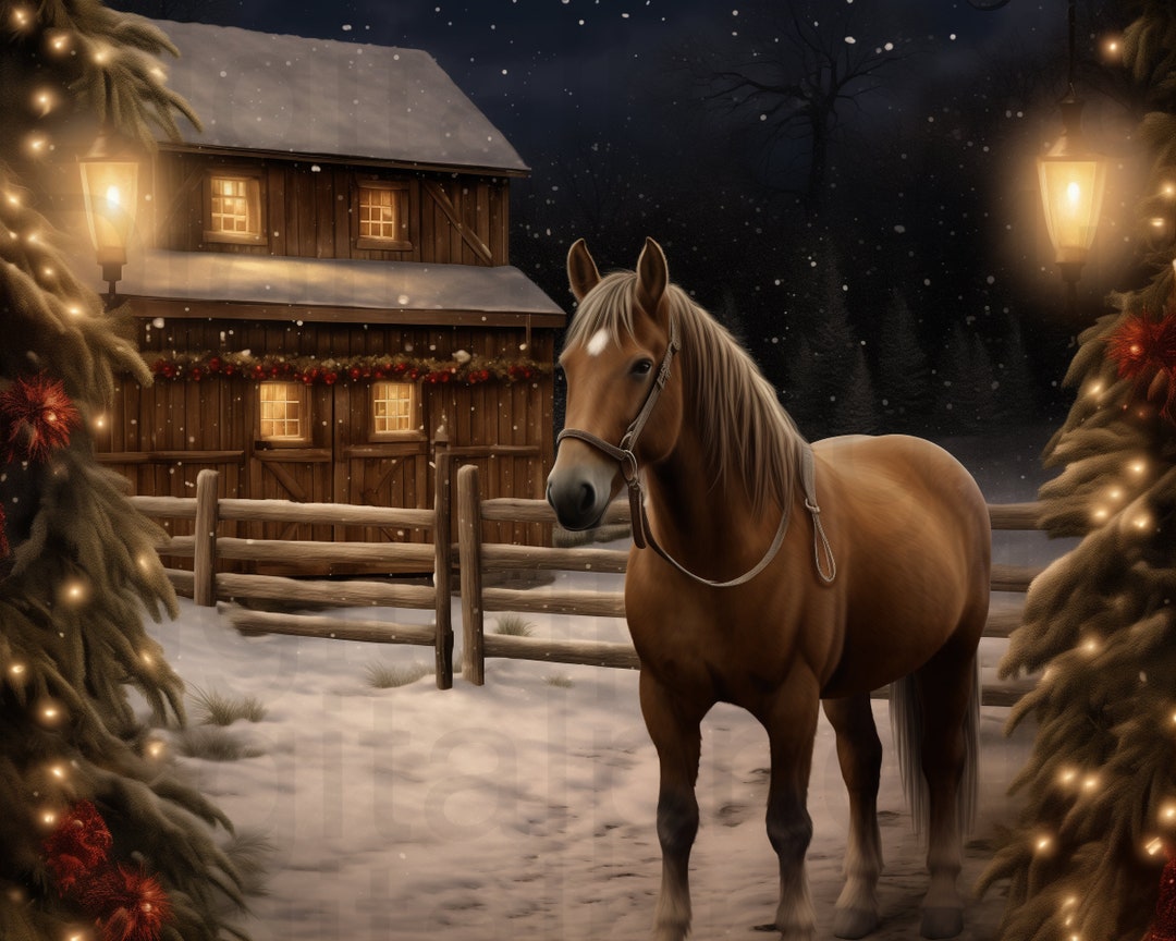 Horse and Barn Winter Christmas Png Sublimation Digital Design Download ...