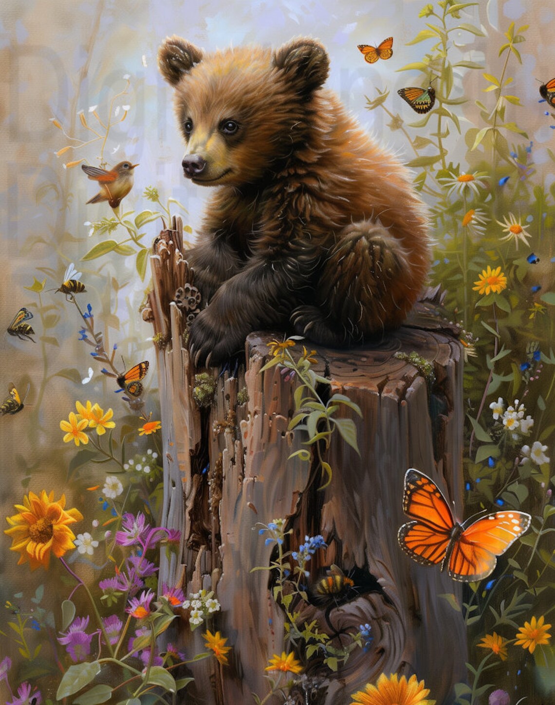 Bear and Butterflies Cute Bear Cub PNG Sublimation Digital Design ...
