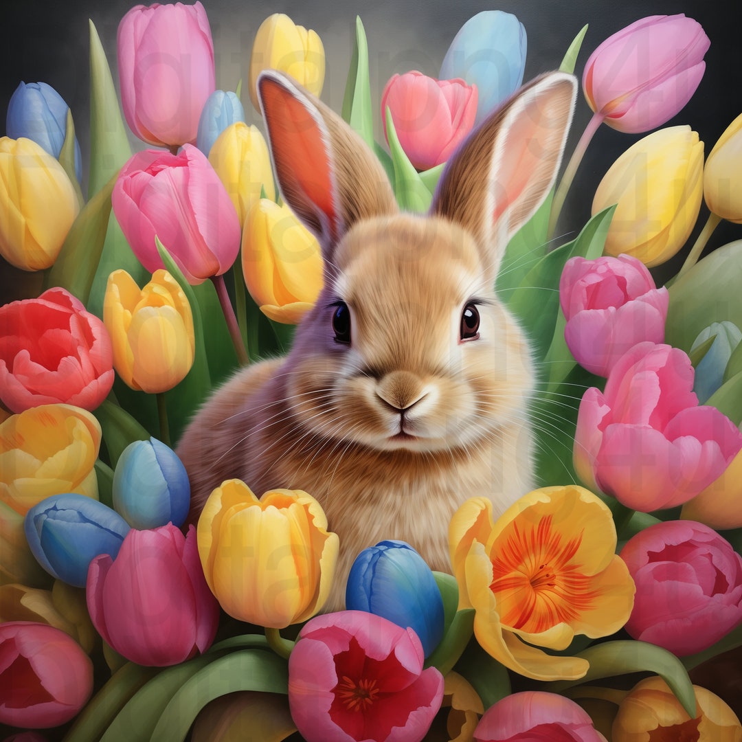 Easter Bunny and Flowers Png Sublimation Digital Design Download Wreath ...