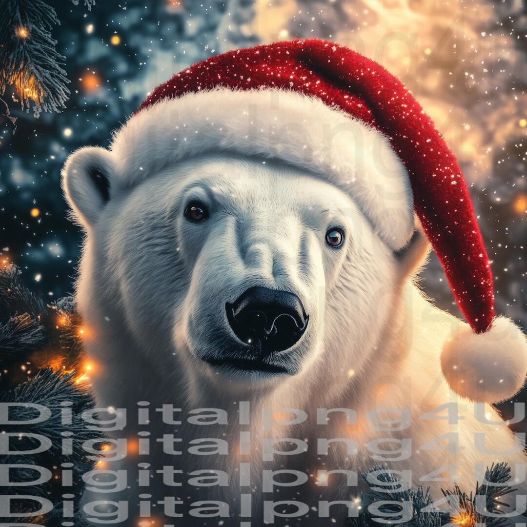 Polar Bear Wearing a Santa Hat Christmas PNG Sublimation Digital Design ...