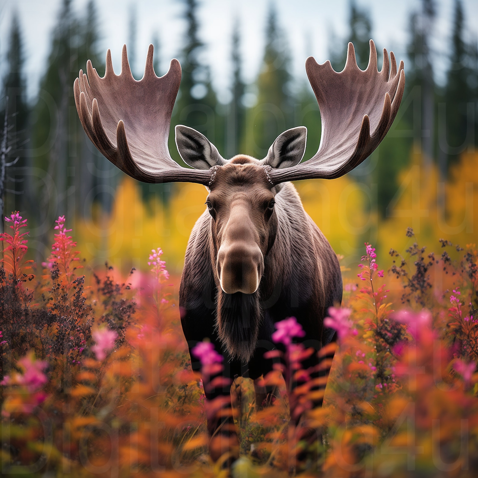 Moose and Flowers Png Sublimation Digital Design Download Moose Wreath ...