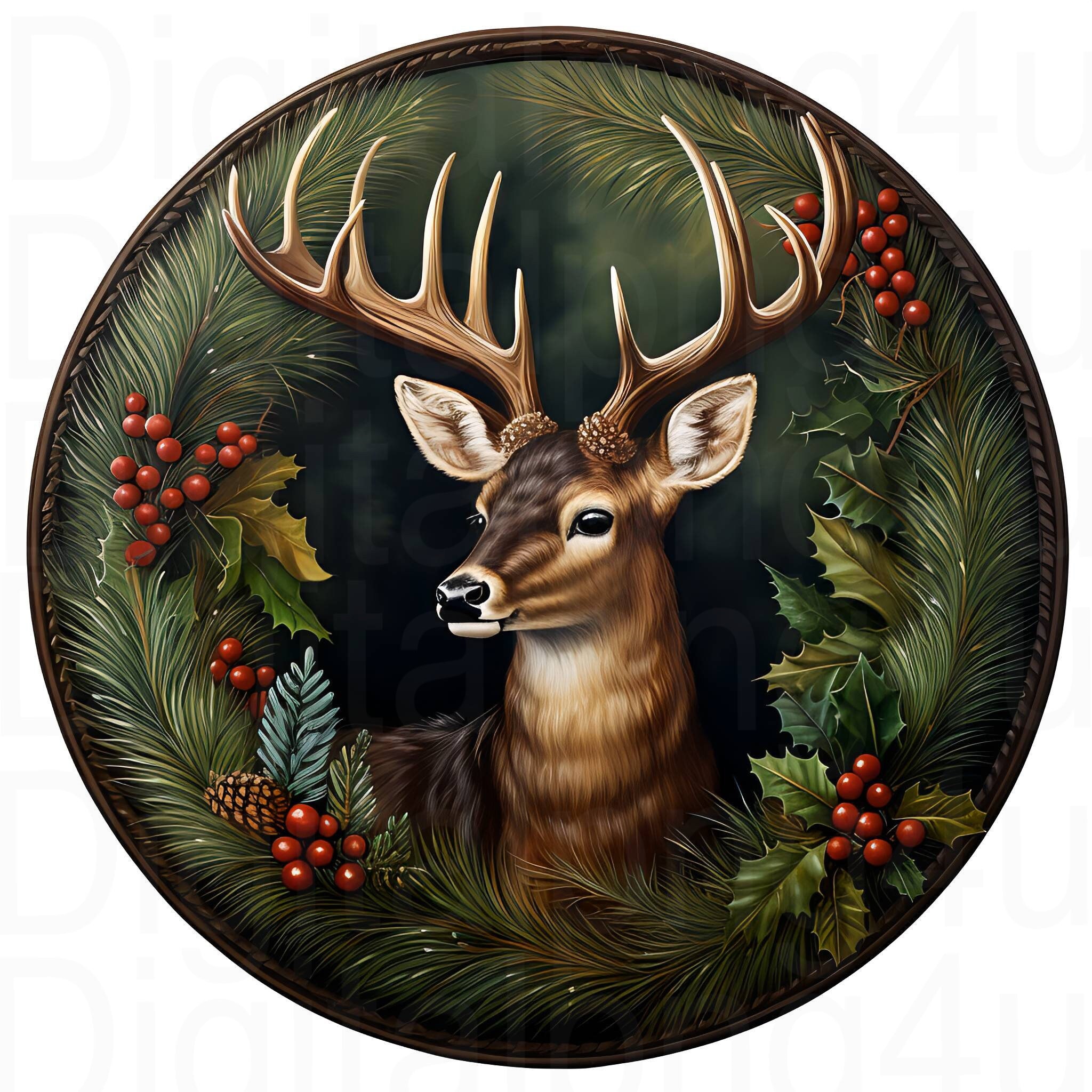 Deer Buck Christmas Round Png Sublimation Digital Design Download ...