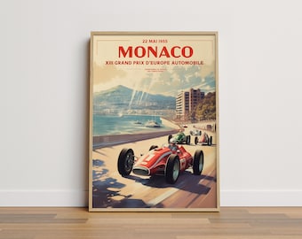 Monaco Grand Prix Print, Vintage Wall Art, Car Race Poster, 1955 Grand Prix Print, Retro Art, DIGITAL DOWNLOAD, PRINTABLE Art Large Wall Art