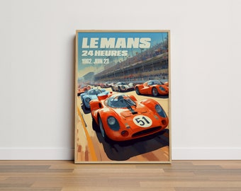 Vintage car poster, Retro car poster, 24 Hours of Le Mans, Car poster art, Printable car poster, Sport Car Poster, colorful car poster