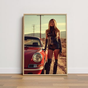 Porsche poster, Porsche 911 poster, Vintage porsche poster, Porsche artwork, Vintage porsche poster, Porsche woman, Porsche 911, Porsch