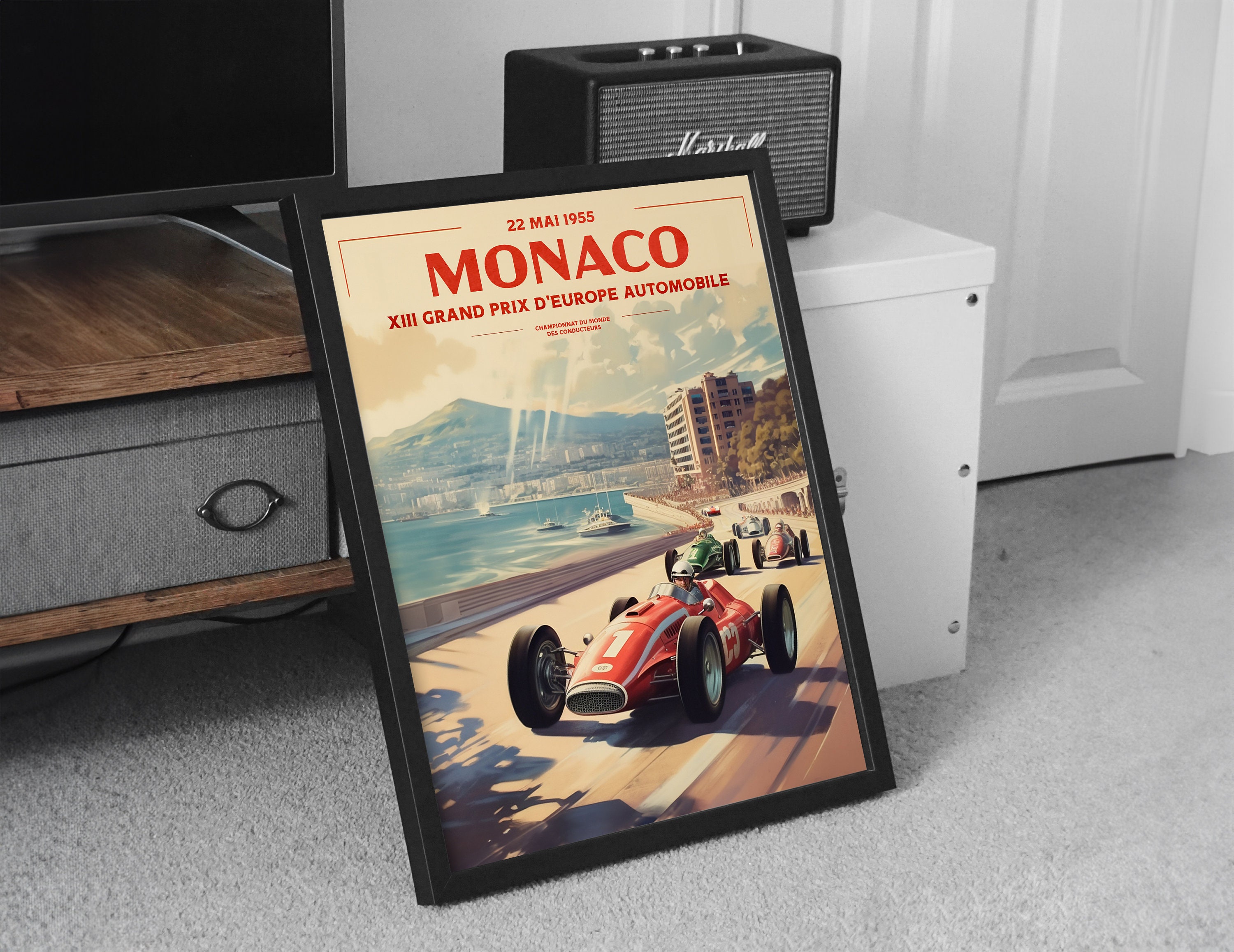 Monaco Grand Prix Print, Vintage Wall Art, Car Race Poster, 1955 Grand ...