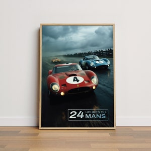1964 Le Mans Race Poster, Vintage Sports Car Racing Art, Ferrari vs. Ford Print, Vintage Wall Decor, Digital Download, 24 hours Le Mans