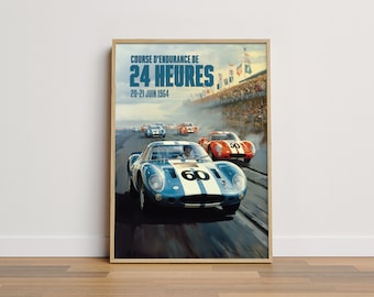 Car Race Wall Art, 1964 Sports Car Race Print, Car Race in France Print, Retro Wall Art, DIGITAL DOWNLOAD, PRINTABLE Art, Large Wall Art