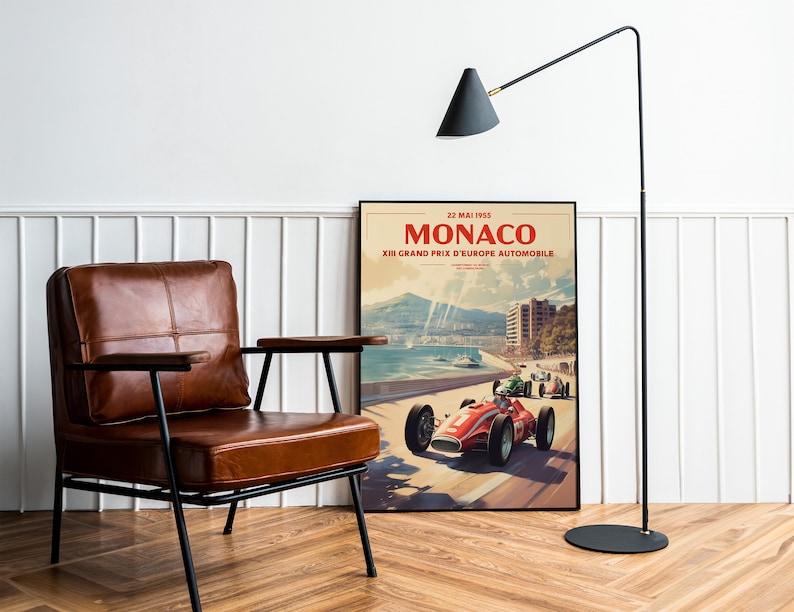 Monaco Grand Prix Print, Vintage Wall Art, Car Race Poster, 1955 Grand ...