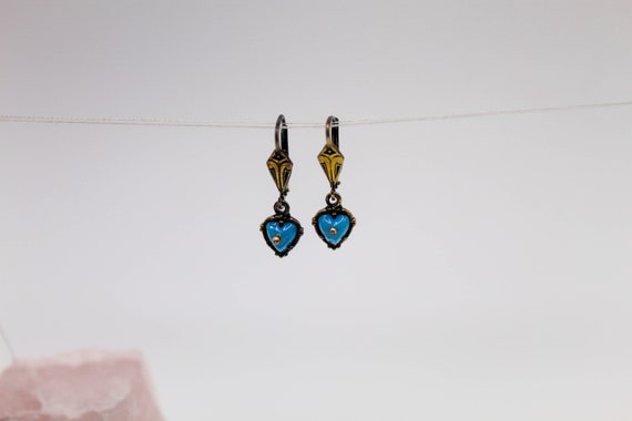 Art Deco Solid Silver Drop Earrings, 925 Turquois… - image 4
