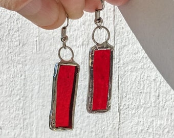 ON SALE NOW. Red Earrings, Stained glass, Red, stain glass, beautiful, handmade, lightweight