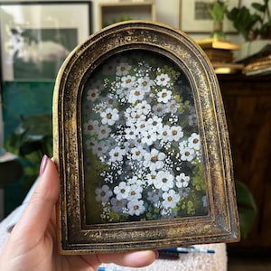 Framed Daisy Gouache Painting: Vintage Floral Cottagecore Wall Art