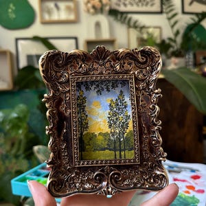 Framed French Countryside Garden Painting: Vintage Gouache Landscape