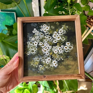 Original Flower Gouache Painting in Vintage Wood Frame | Still Life Floral Wall Art | Handmade Gift for Her | Small Botanical Home Decor